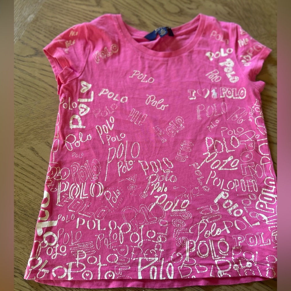 Polo by Ralph Lauren Girls' Bright Pink scattered Logo Graphic Tee (6x)